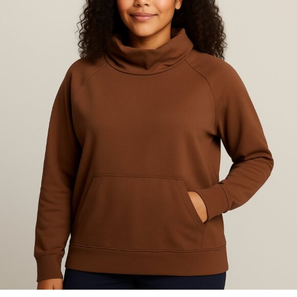GAIAM Women’s Brown Long Sleeve Cowl Neck Hooded Sweatshirt, size Large - Picture 1 of 4